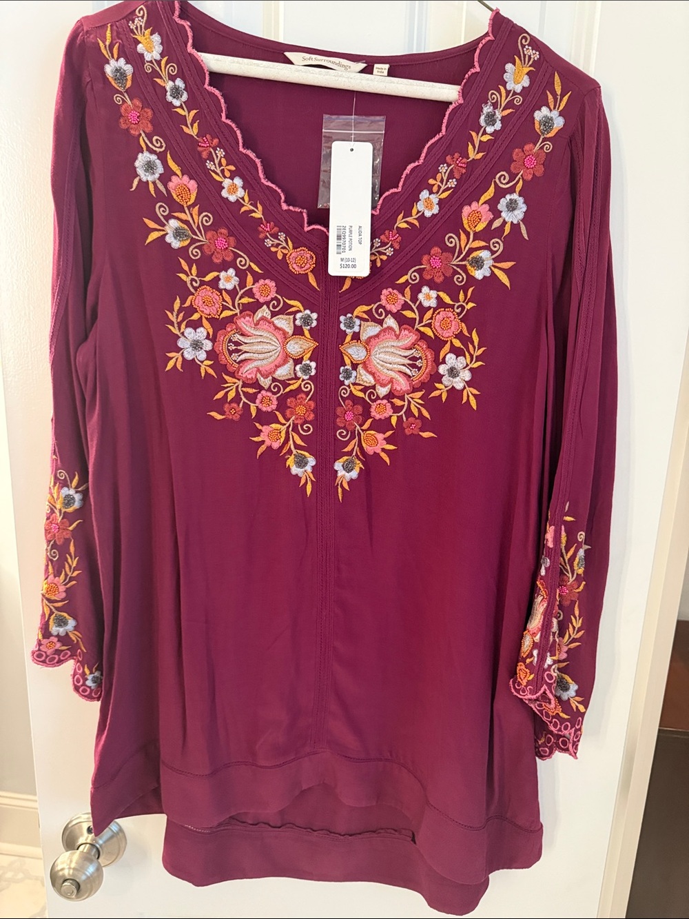 Soft Surroundings Berry Embroidered V-Neck Tunic